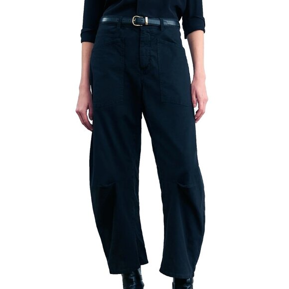 Nili Lotan Shon Cotton Pant Dark Blue Women’s Size 0 Mid Rise Barrel Leg Pants - Picture 4 of 13
